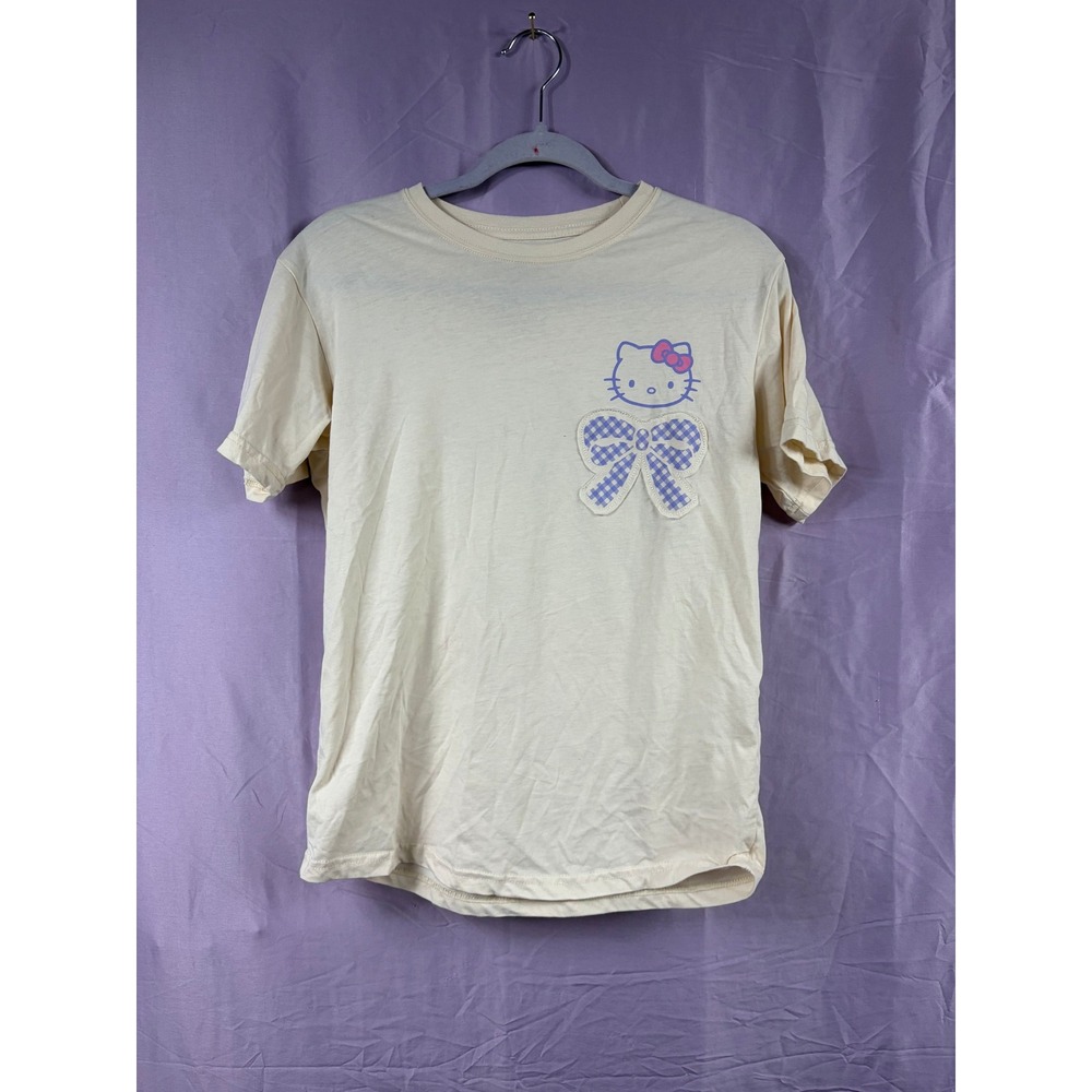 Sanrio Hello Kitty and Friends Cream Graphic Tee Purple Gingham Bow Small